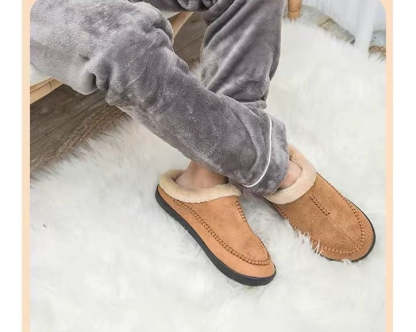 Men’s Warm Slip-On House Slippers – Fleece Lined, Non-Slip Sole for Indoor/Quick Outdoor Use