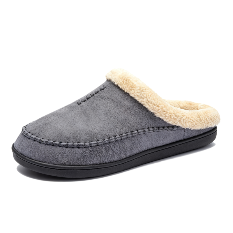 Men’s Warm Slip-On House Slippers – Fleece Lined, Non-Slip Sole for Indoor/Quick Outdoor Use