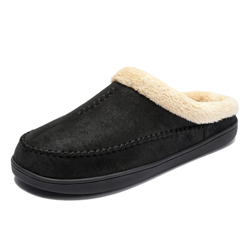 Men’s Warm Slip-On House Slippers – Fleece Lined, Non-Slip Sole for Indoor/Quick Outdoor Use
