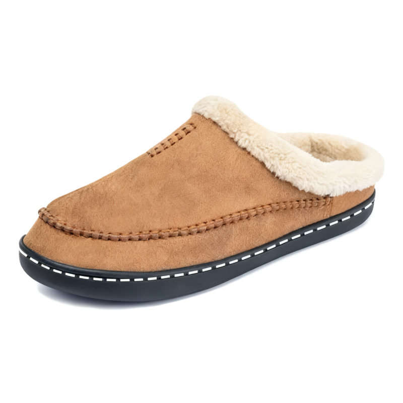 Men’s Warm Slip-On House Slippers – Fleece Lined, Non-Slip Sole for Indoor/Quick Outdoor Use