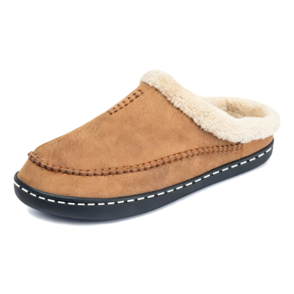 Men’s Warm Slip-On House Slippers – Fleece Lined, Non-Slip Sole for Indoor/Quick Outdoor Use