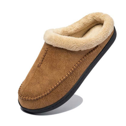 Men’s Warm Slip-On House Slippers – Fleece Lined, Non-Slip Sole for Indoor/Quick Outdoor Use