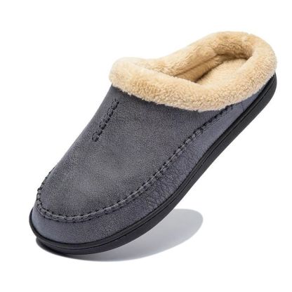 Men’s Warm Slip-On House Slippers – Fleece Lined, Non-Slip Sole for Indoor/Quick Outdoor Use
