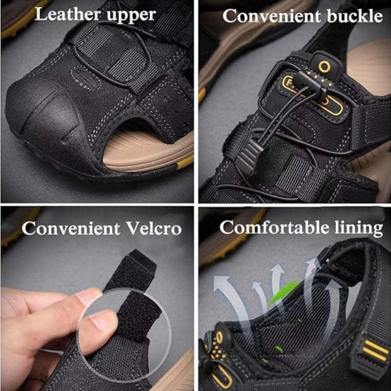 Men's Lightweight Leather Hiking Sandal Lightweight Non-Slip Orthopedic Support Sandal