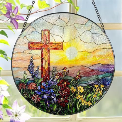 🔥Last Day 49% OFF - ✝️Stained Glass Cross and Wildflowers Suncatcher 