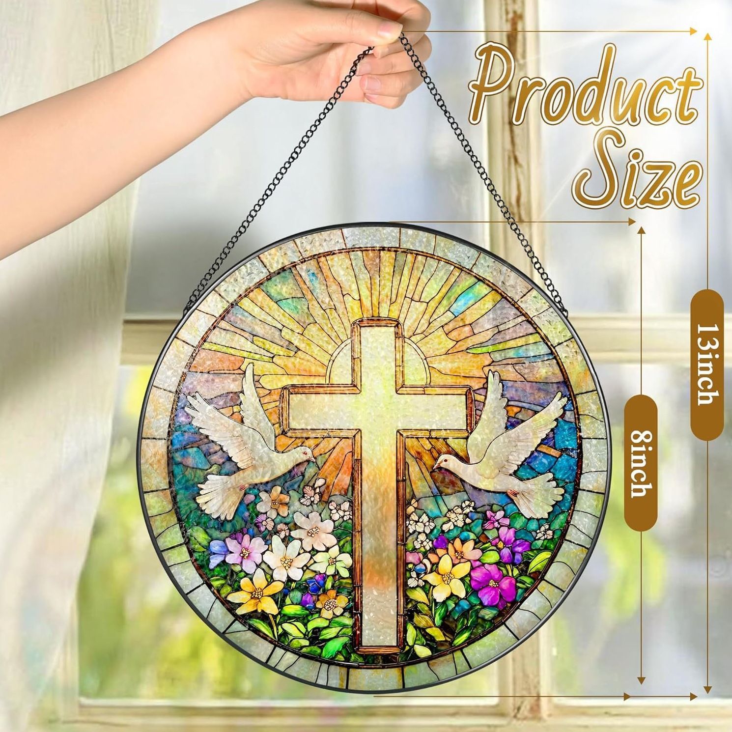 🔥Last Day 49% OFF - ✝️Stained Glass Cross and Wildflowers Suncatcher 