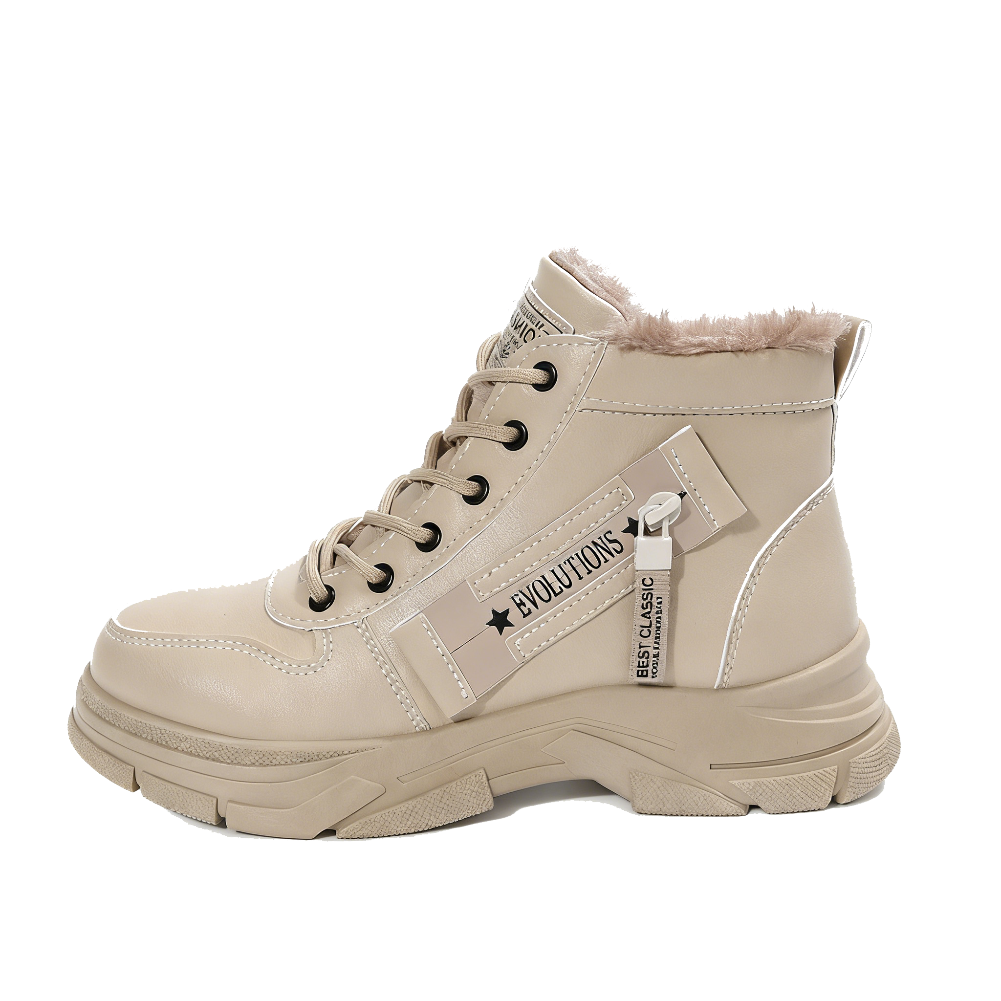 Women's Chunky White Sneakers – Winter Boots with Waterproof Artificial Leather and Fleece Lining