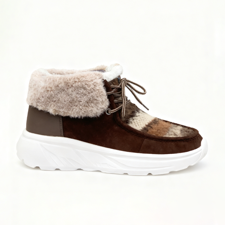 Women's Plush Suede Patched Lace Up Ankle Boots