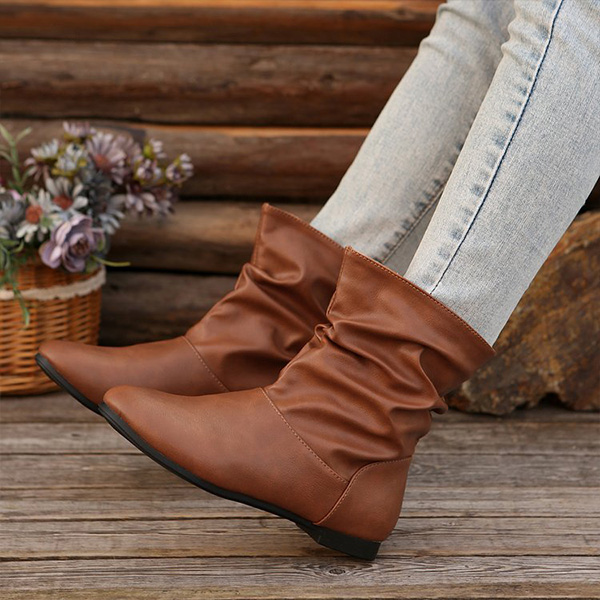 (⏳NOW ON: 70% OFF Sale! 🔥)Slouchy Ruched Ankle Boots for Women,Casual Loose Wide Width Comfortable Lightweight Daily Walking Flat Boots
