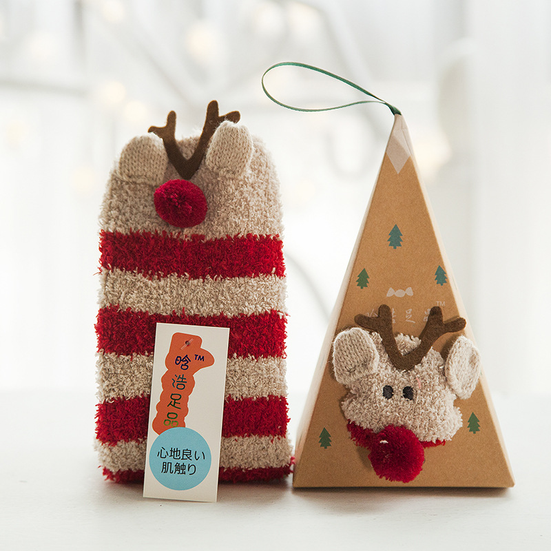 🔥Buy 3 Save $10🔥Buy 6 Save $20🔥Buy 9 Save $30🔥Coral Fleece Christmas Stockings – Cartoon Gift Triangle Box (Couples/Kids/Family) 🎄