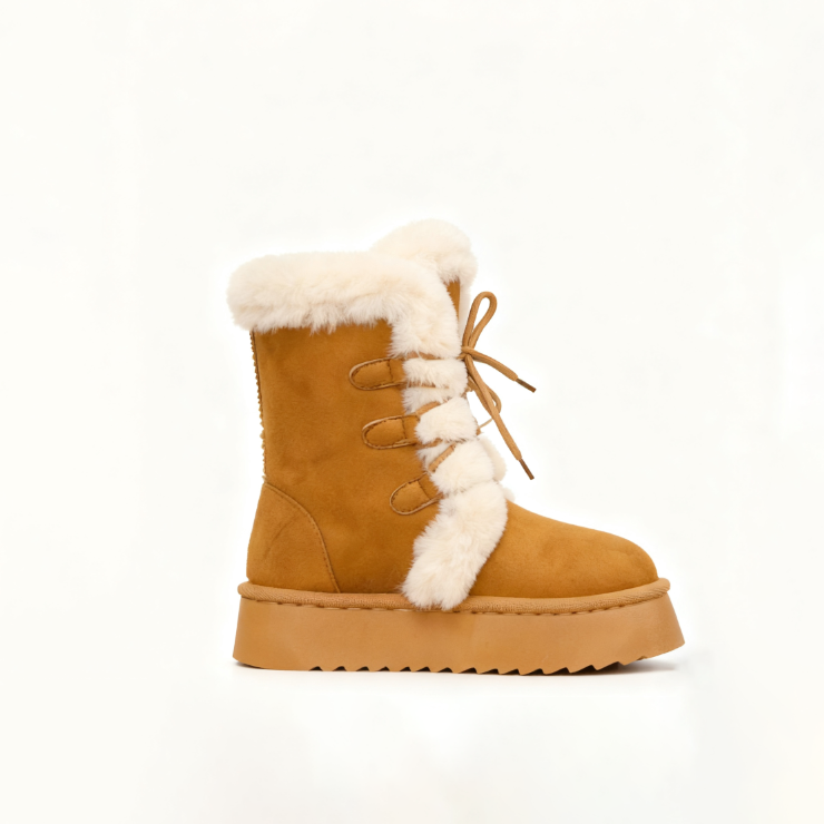 Winter Boots for Women Lace Up Round Toe Mid Calf Boots