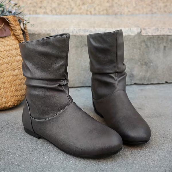 (⏳NOW ON: 70% OFF Sale! 🔥)Slouchy Ruched Ankle Boots for Women,Casual Loose Wide Width Comfortable Lightweight Daily Walking Flat Boots