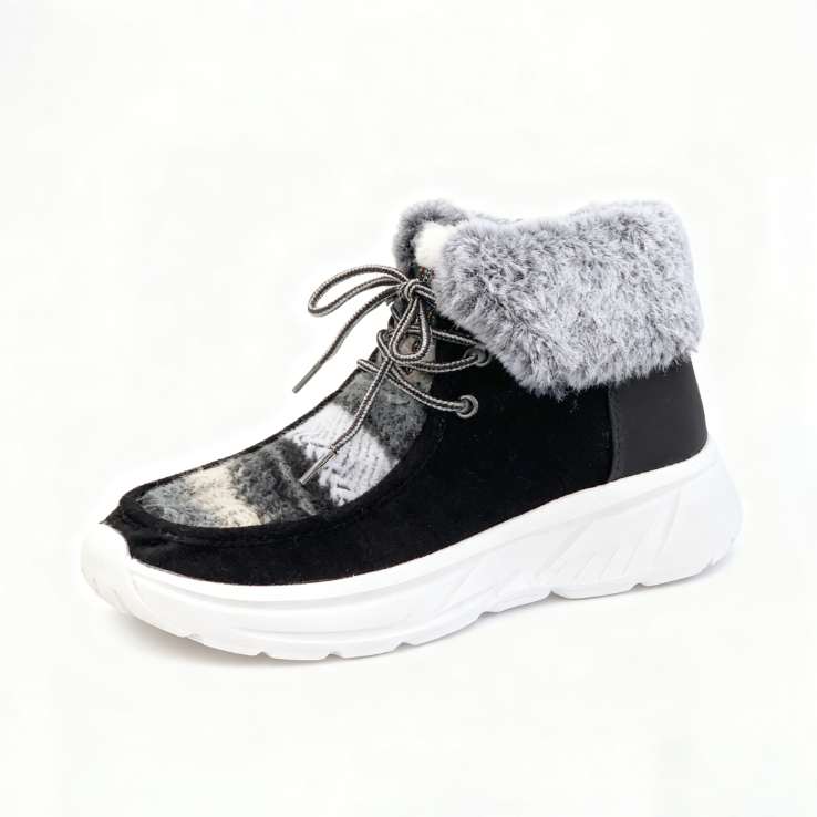 Women's Plush Suede Patched Lace Up Ankle Boots