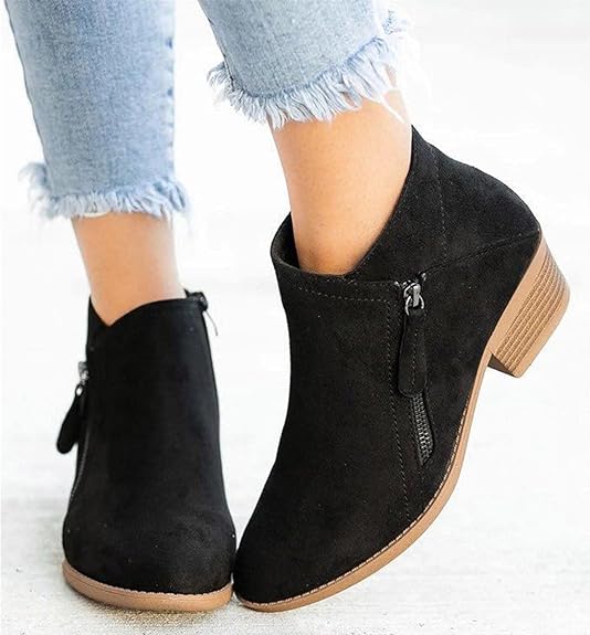 Women's Low-heeled Ankle Boots Vintage Women Slip On Boots Pointed Toe Round Head Thick Heel Short Shoes
