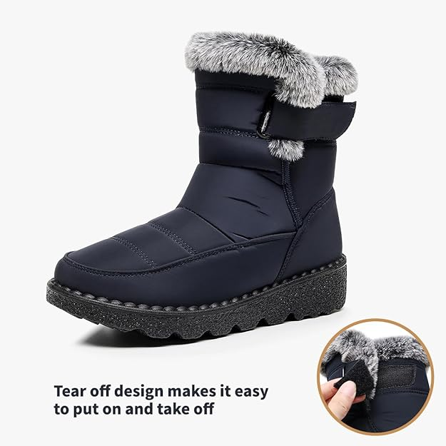 Women's Snow Boots Faux Fur Long Plush Platform Ankle Boots Waterproof Warm Cotton Winter Boots