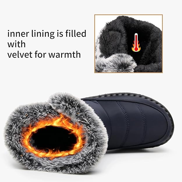 Women's Snow Boots Faux Fur Long Plush Platform Ankle Boots Waterproof Warm Cotton Winter Boots