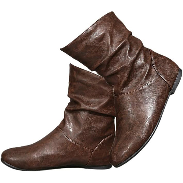 (⏳NOW ON: 70% OFF Sale! 🔥)Slouchy Ruched Ankle Boots for Women,Casual Loose Wide Width Comfortable Lightweight Daily Walking Flat Boots
