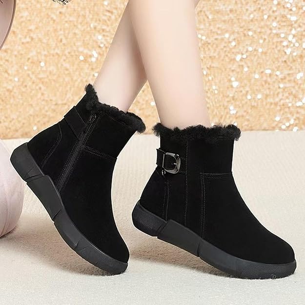 Women's Warm Winter Slope Heel Snow Boots - Thick Velvet, Anti-Slip Soft Sole