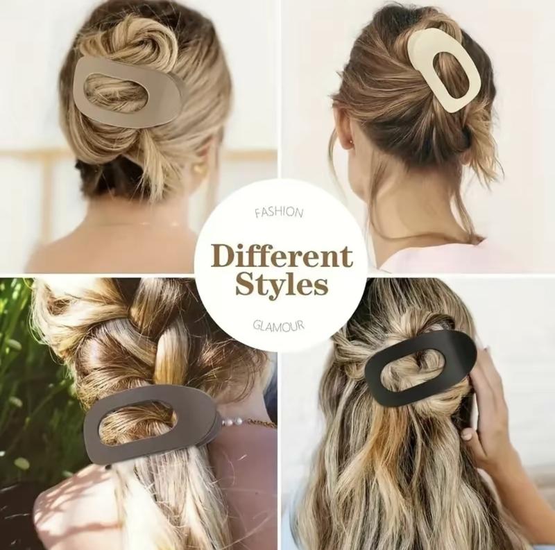 Solid Color Hair Clip, 4pcs Oval Acrylic Hair Clips Set for Women, No Trace Flat Large Hair Clip, Elegant Minimalist Frosted Solid Color Hair Clips for Daily Wear,ldeal Gifts for Her
