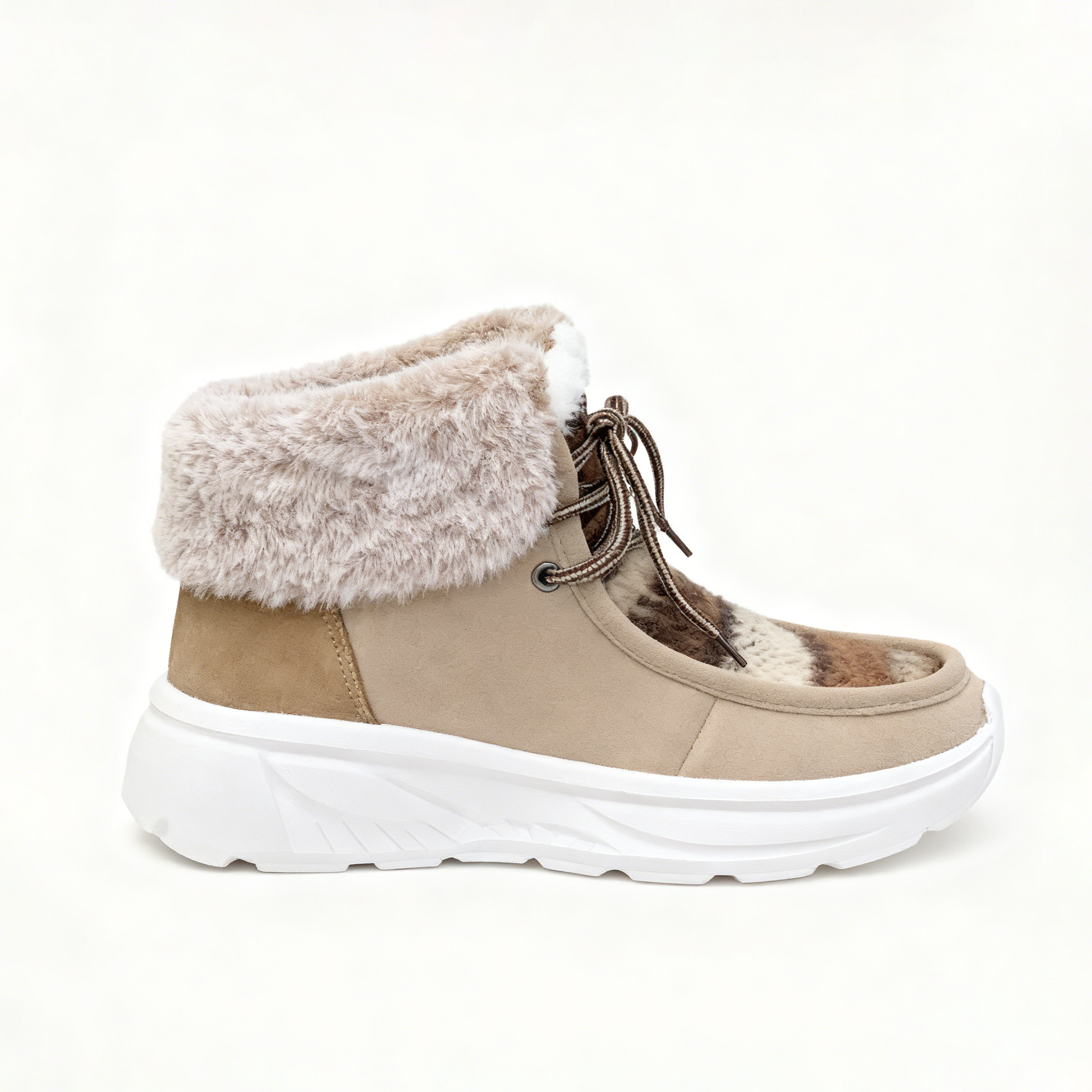 Women's Plush Suede Patched Lace Up Ankle Boots