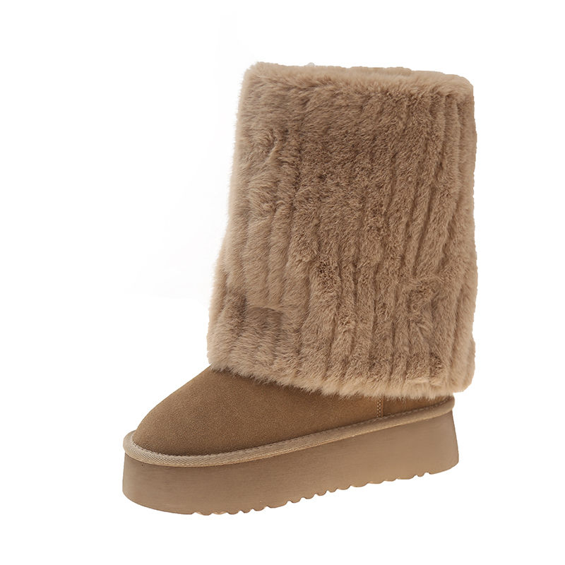 Fall Winter New Faux Fur Lined Mid-Calf Women’s Snow Boots