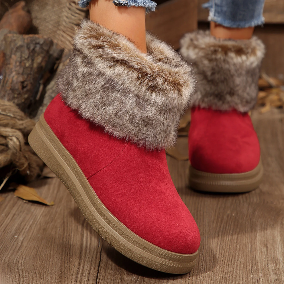 Women's Platform Winter Boots Fashion Plush Suede Mid Calf Snow Ankle Booties