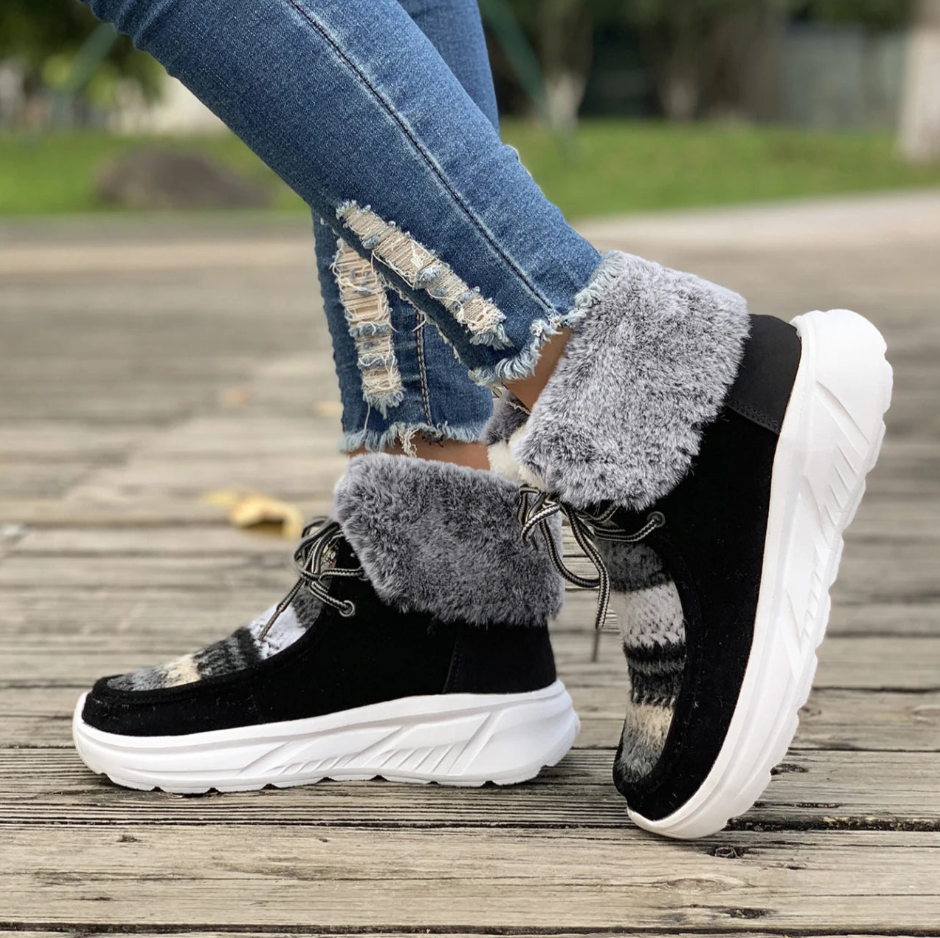 Women's Plush Suede Patched Lace Up Ankle Boots