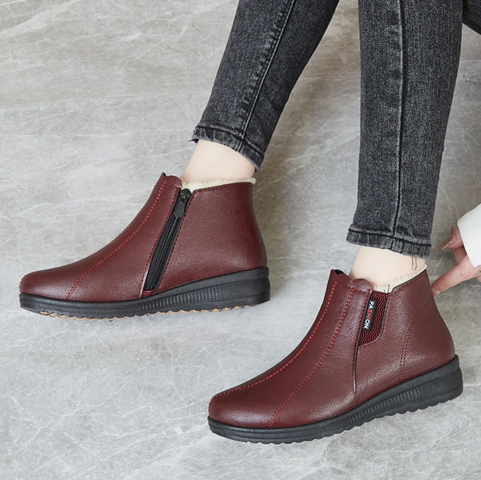 Women’s Cozy Winter Boots for Seniors – Soft Non-Slip Sole, Warm Fleece Lining, Easy-On Short Booties for Elderly Moms