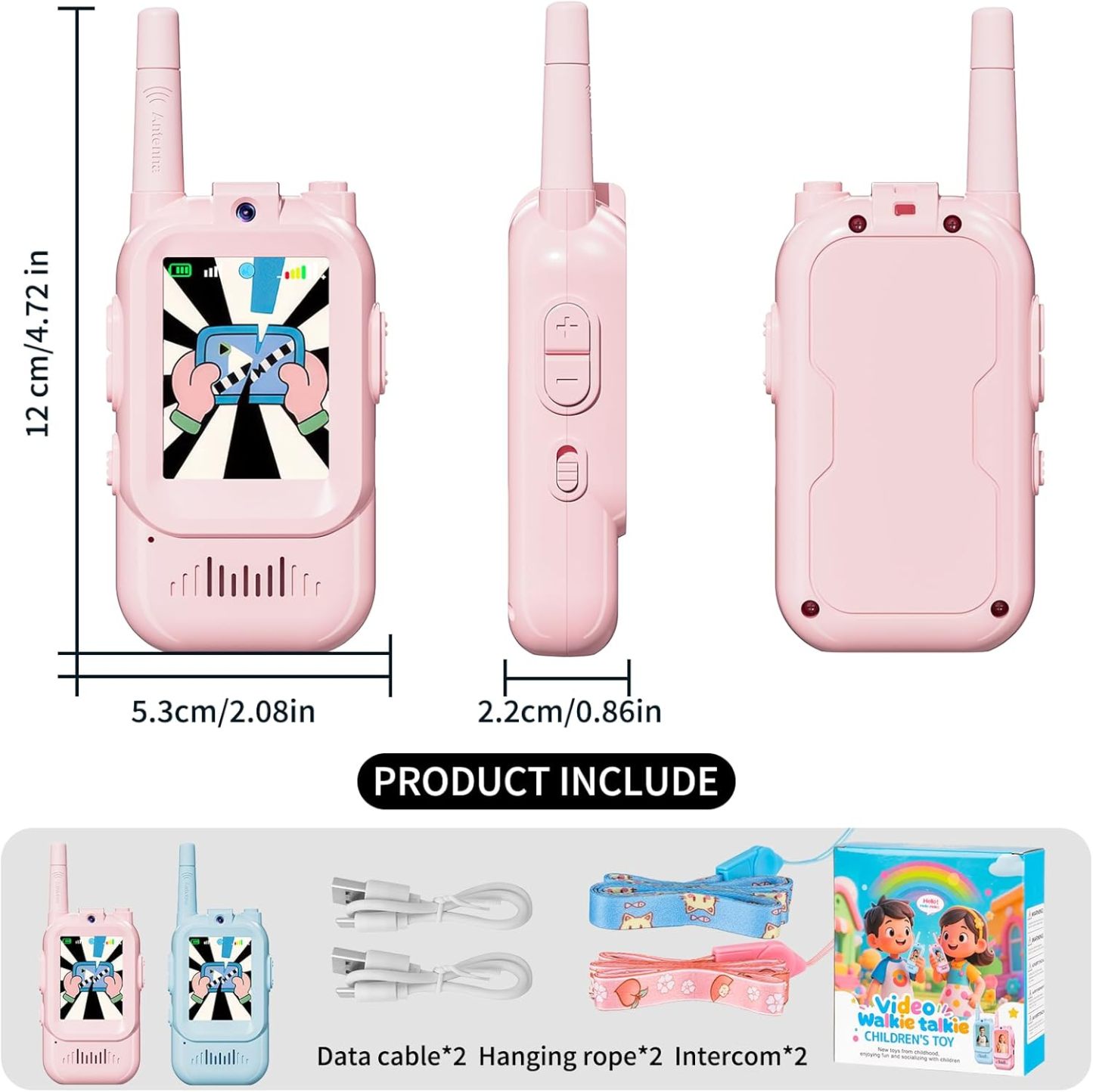 Video Walkie Talkies for Kids, Handheld 2 Pack Rechargeable Video Intercom Kids Walkies Talkies