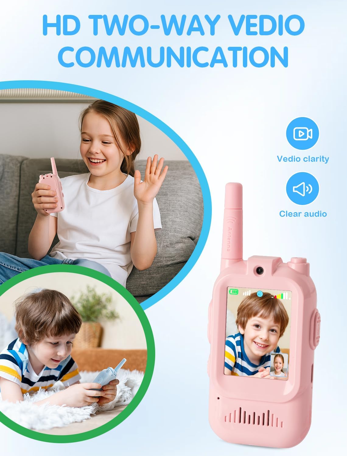 Video Walkie Talkies for Kids, Handheld 2 Pack Rechargeable Video Intercom Kids Walkies Talkies