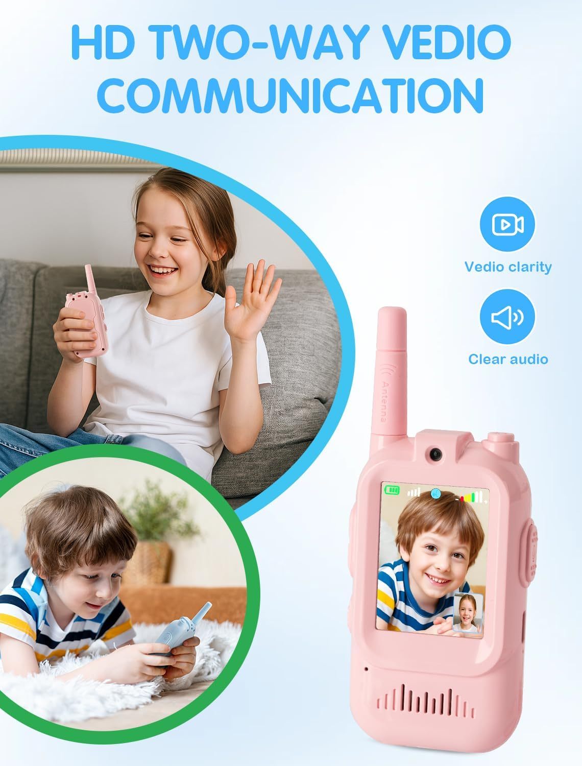 Video Walkie Talkies for Kids, Handheld 2 Pack Rechargeable Video Intercom Kids Walkies Talkies