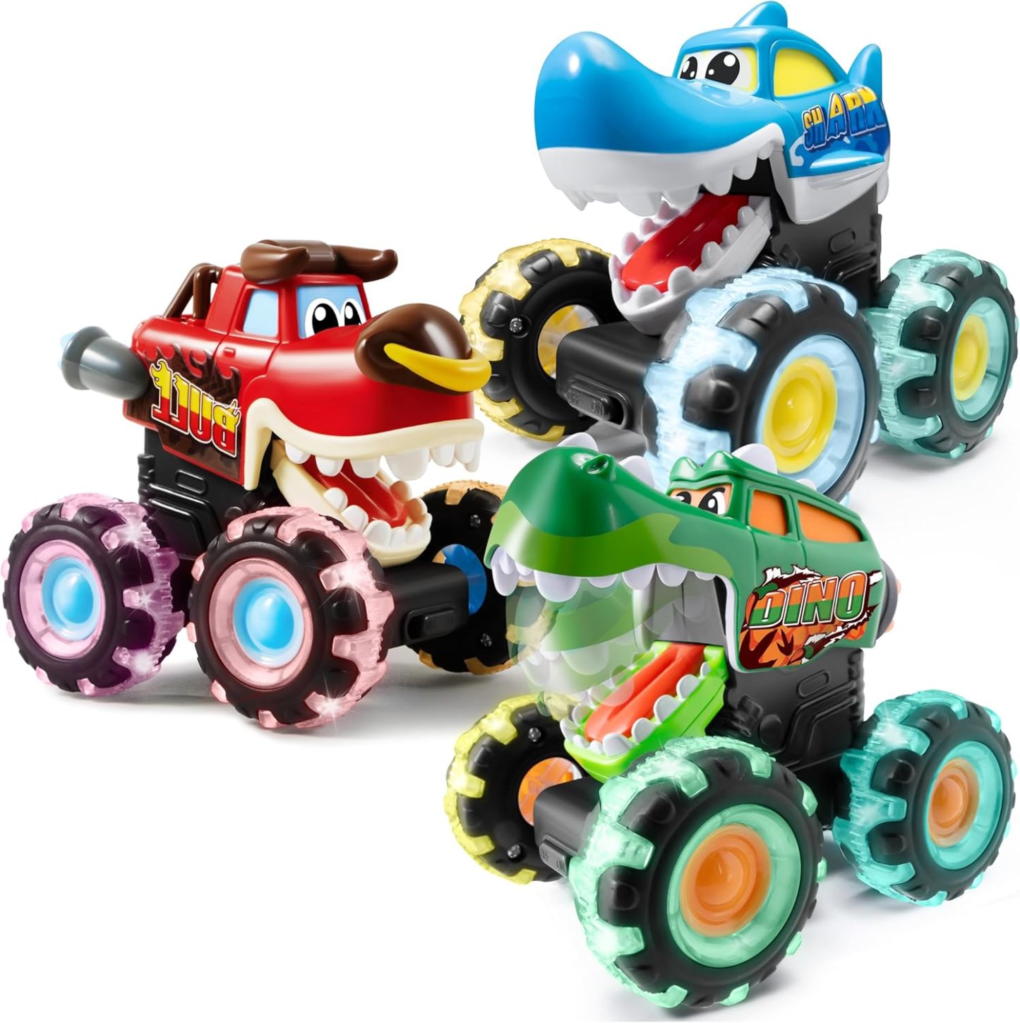 Toys for Kids 3 Pack Monster Truck Toy, Motion Activated Light-Up Cars