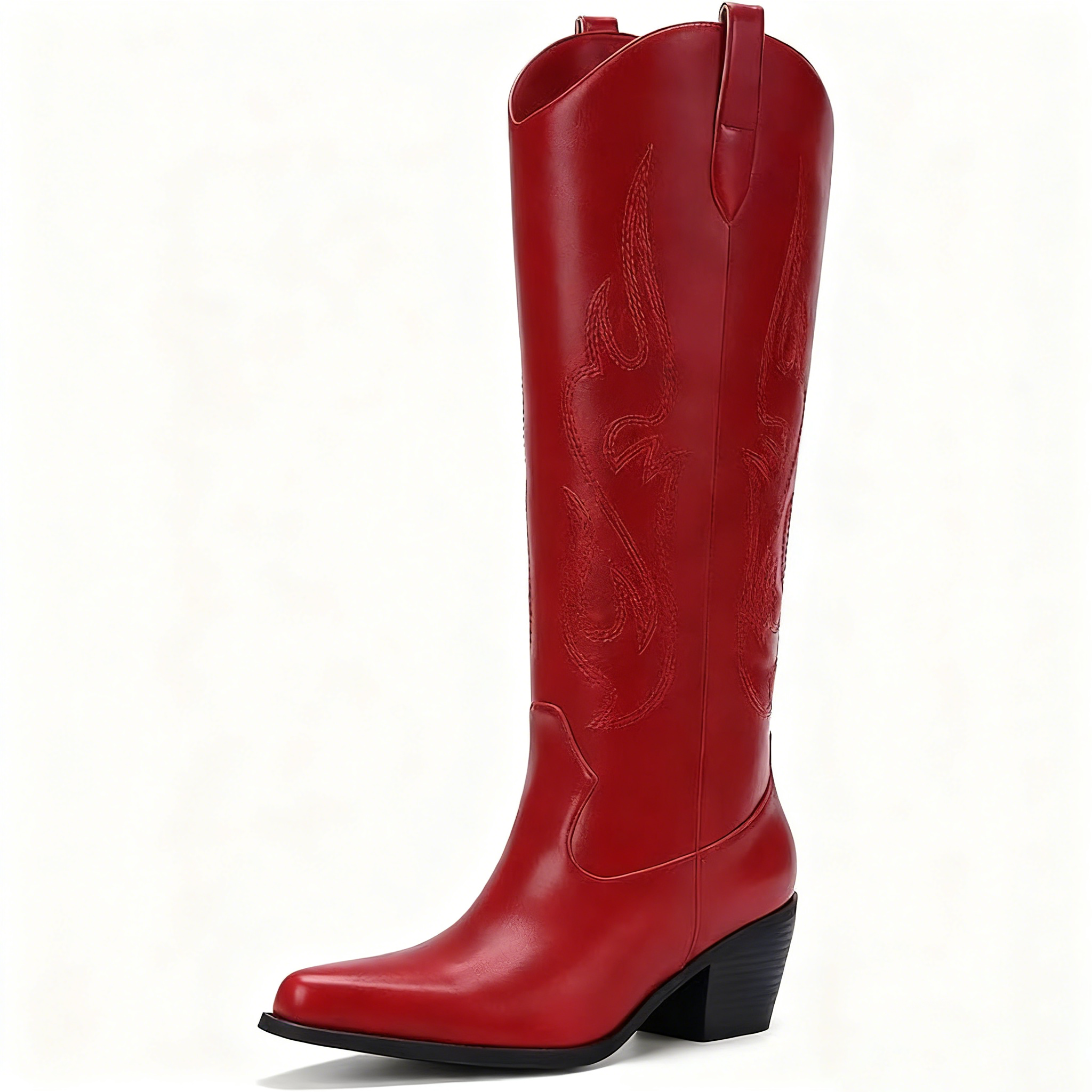 Knee High Cowboy Cowgirl Boots for Women, with Unique Embroidery, Side Zipper and Chunky Heel Design