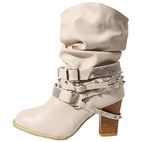 2025 Winter Women's Vintage Thick Heel Ankle Boots – Punk Style with Rivet & Rhinestone