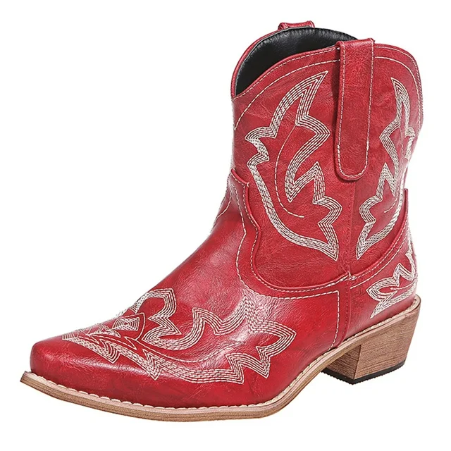 (⏳NOW ON: 49% OFF Sale! 🔥)Women’s Western Cowgirl Ankle Boots – Embroidered Pointed Toe Booties