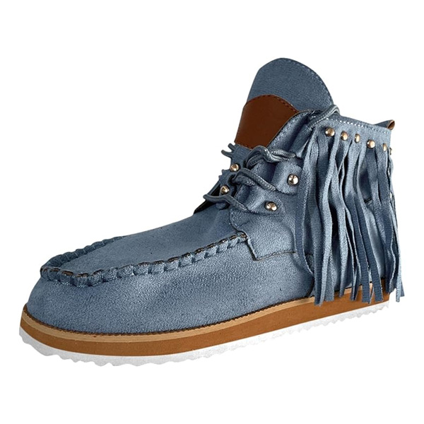 (⏳NOW ON: 50% OFF Sale! 🔥)Women’s Boho Fringe Ankle Boots – Soft Suede