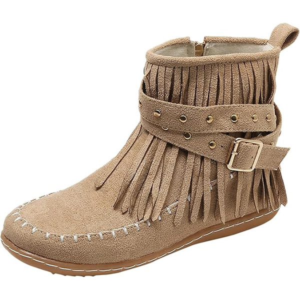 (⏳NOW ON: 70% OFF Sale! 🔥) Women’s Fall/Winter Retro Suede Fringe Moccasin Ankle Boots – Tassel, Studded, Non-Slip