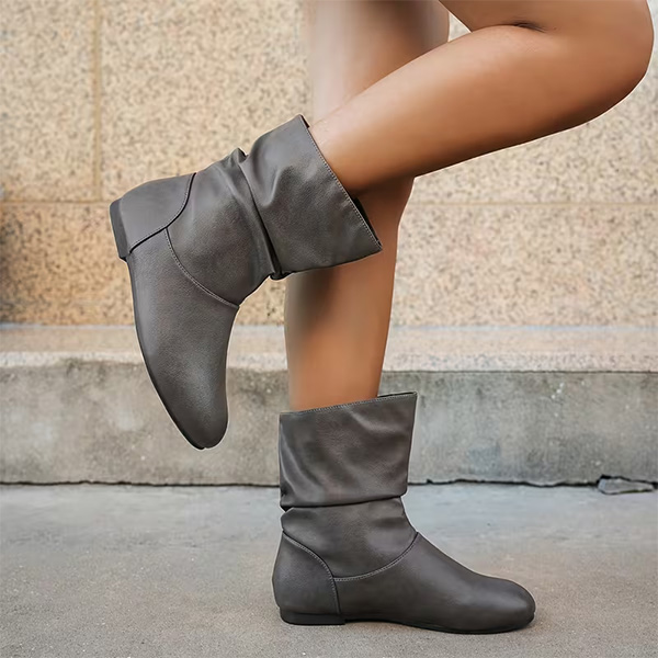 (⏳NOW ON: 70% OFF Sale! 🔥)Slouchy Ruched Ankle Boots for Women,Casual Loose Wide Width Comfortable Lightweight Daily Walking Flat Boots