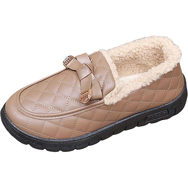 Snow Boots Round Toe Buckle Bowknot Thick Soled Warm Plus Velet Slip On Ankle Booties Comfortable Faux Leather Non-slip Casual Boots