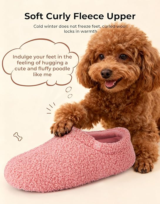 Women Memory Foam Loafer Slippers With Fuzzy Curly Fur And Cozy Fleece Lining