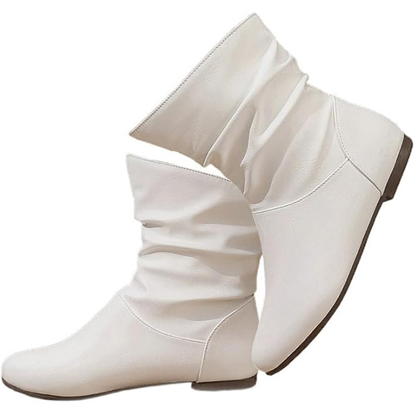 (⏳NOW ON: 70% OFF Sale! 🔥)Slouchy Ruched Ankle Boots for Women,Casual Loose Wide Width Comfortable Lightweight Daily Walking Flat Boots