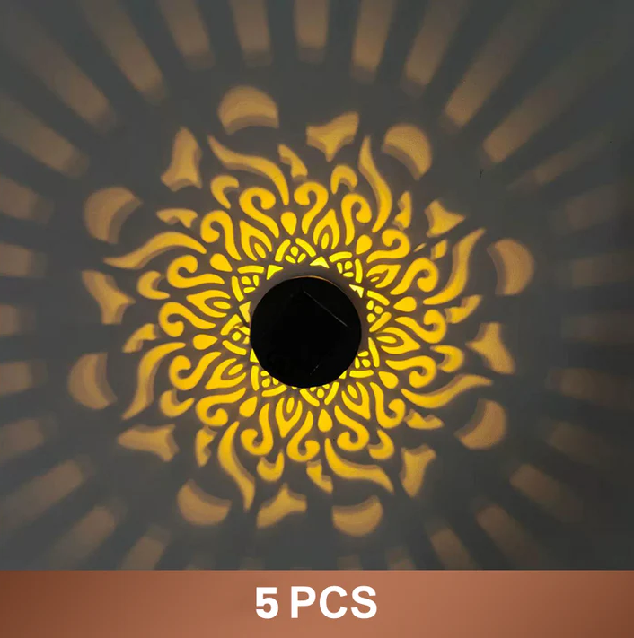 Solar Mandala Projector Wall Lights, Waterproof Metal Fence Light