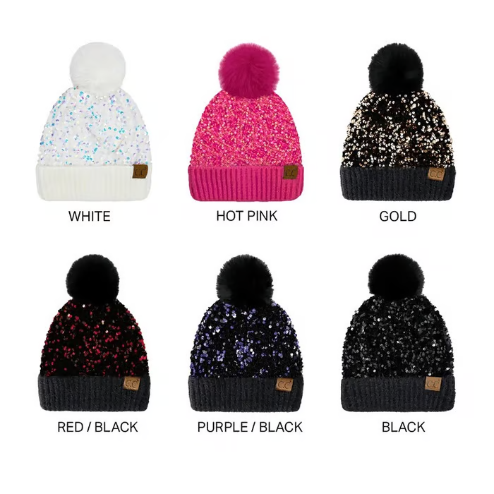 🔥Last Day 49% OFF - Sequin Fur Pom Beanie for Women 