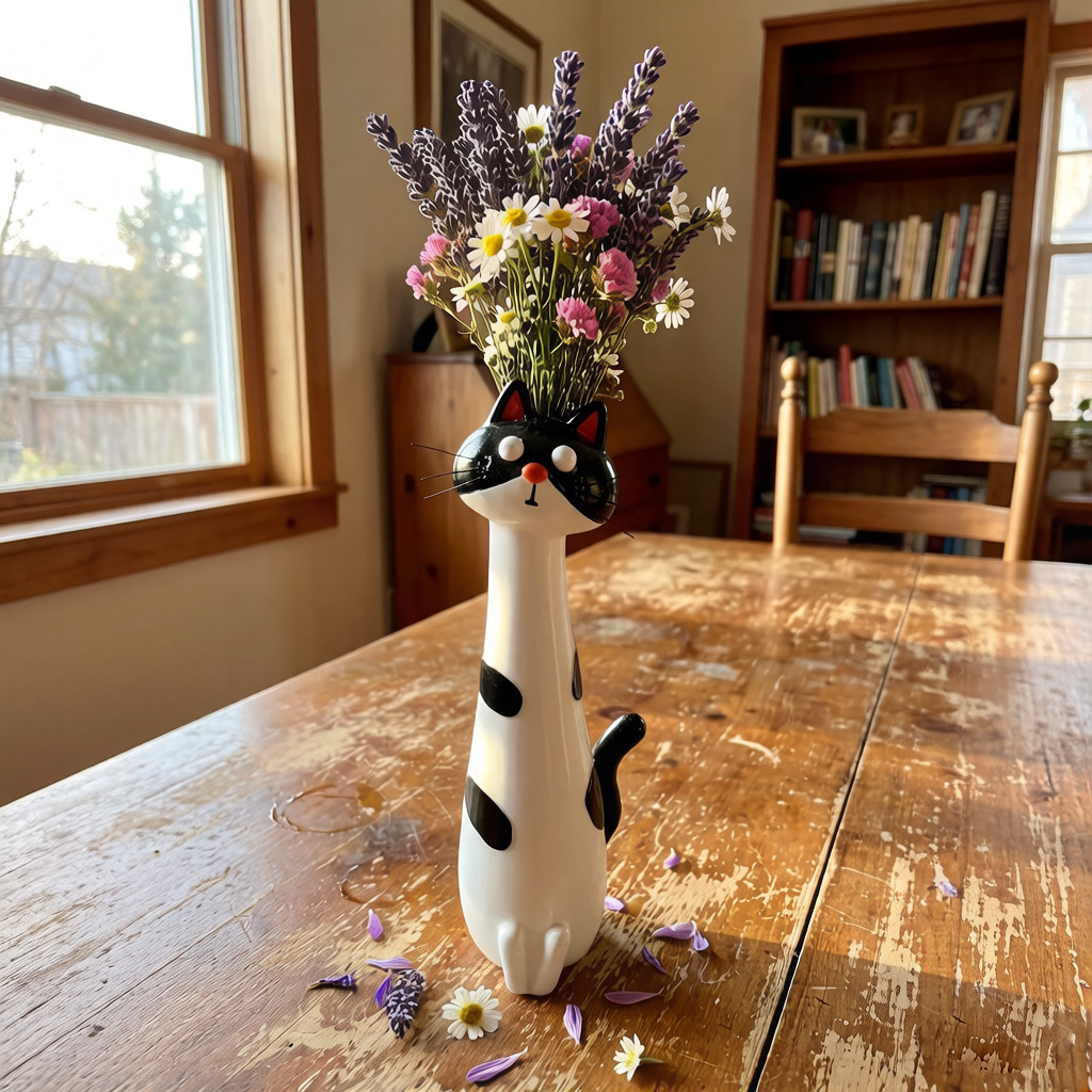 🐱Handmade Quirky Cat-Shaped Vase - Shaped Flower Vase for Desk Shelf Decor 🐈