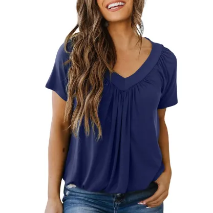 Women's Casual Summer Short Sleeve V Neck Tops T-shirts 