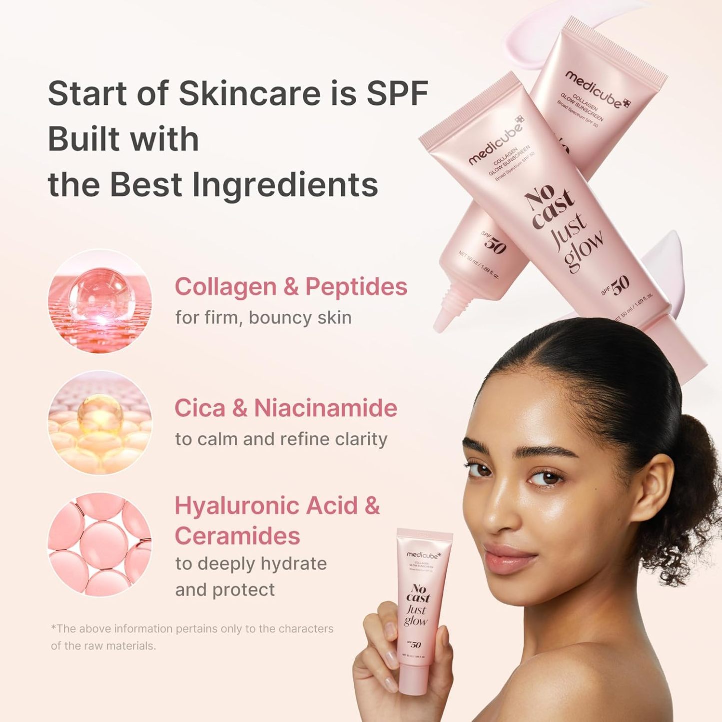 No Cast Just Glow Collagen Sunscreen | SPF 50 Broad Spectrum Face Sunscreen | Lightweight, Non-Sticky, Hydrating Formula 