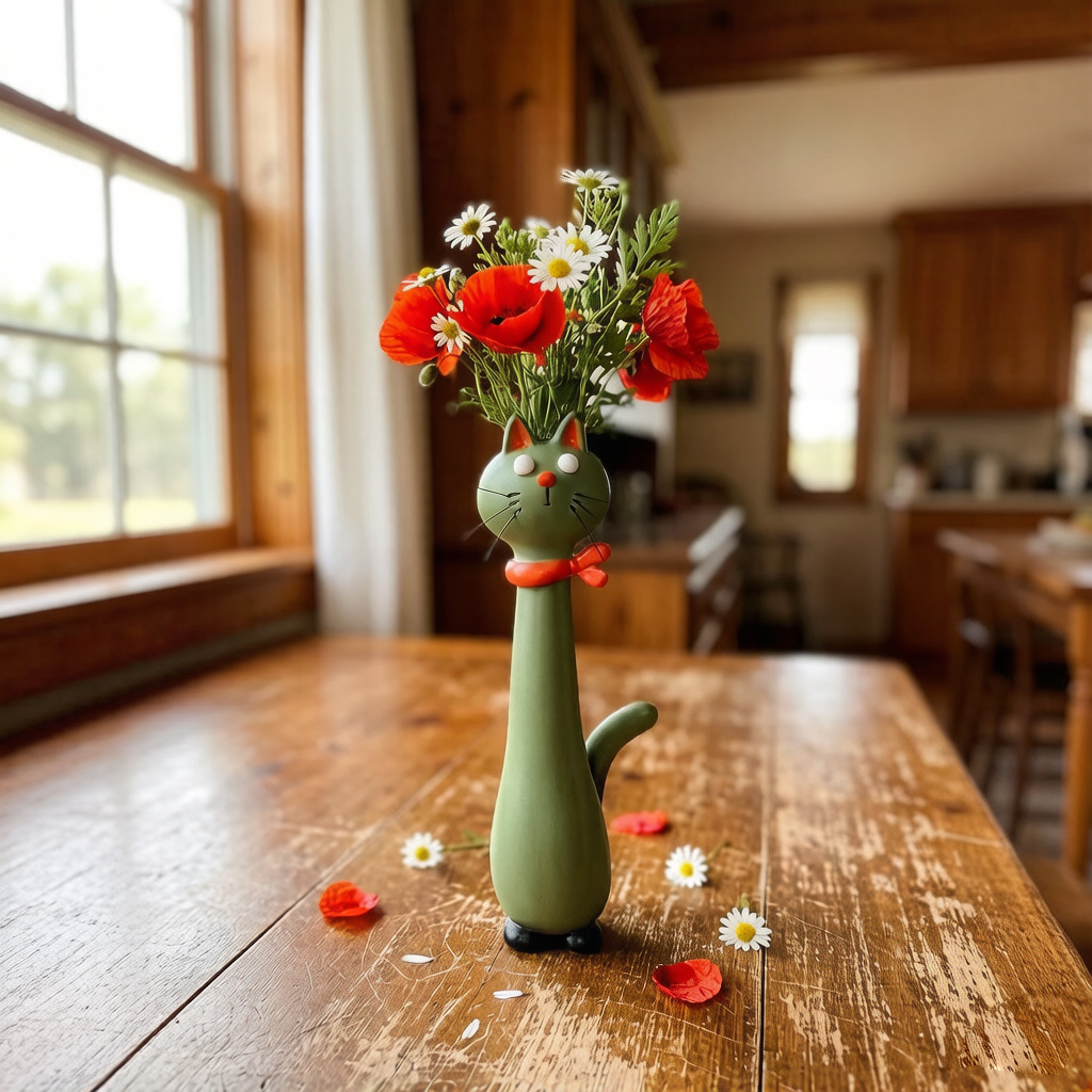 🐱Handmade Quirky Cat-Shaped Vase - Shaped Flower Vase for Desk Shelf Decor 🐈