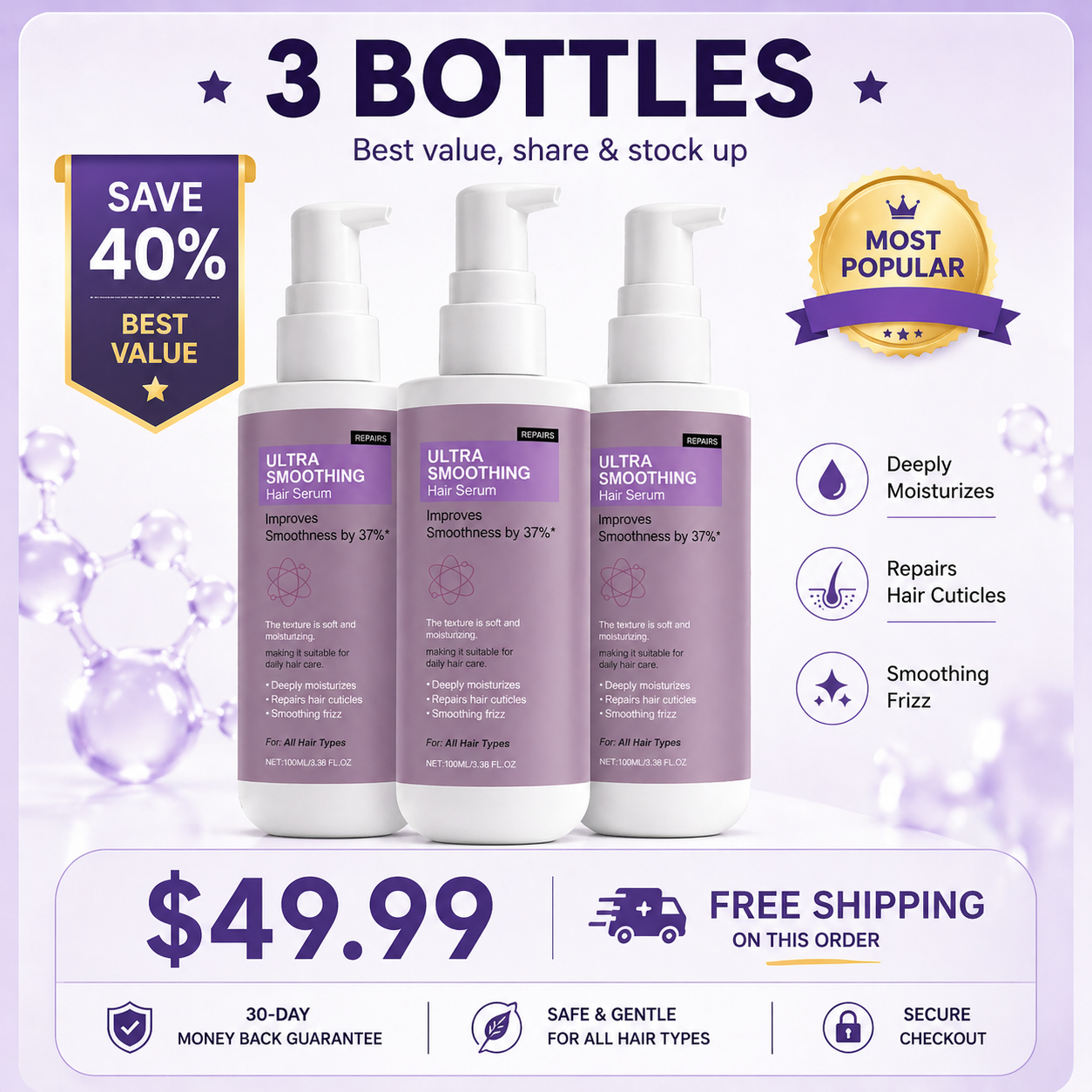 Ultra Smoothing Hair Serum – Reduce Frizz & Deep Hydration 