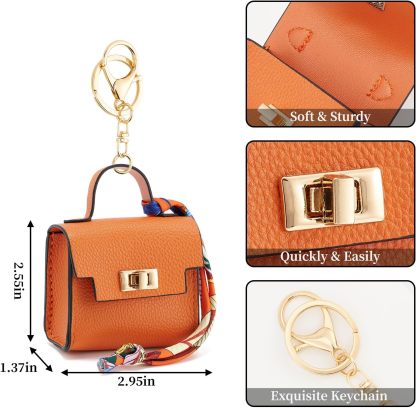 Leather Mini Square Bag Keychain – Colorful Strap, Car Keychain & Bag Charm Accessory 
