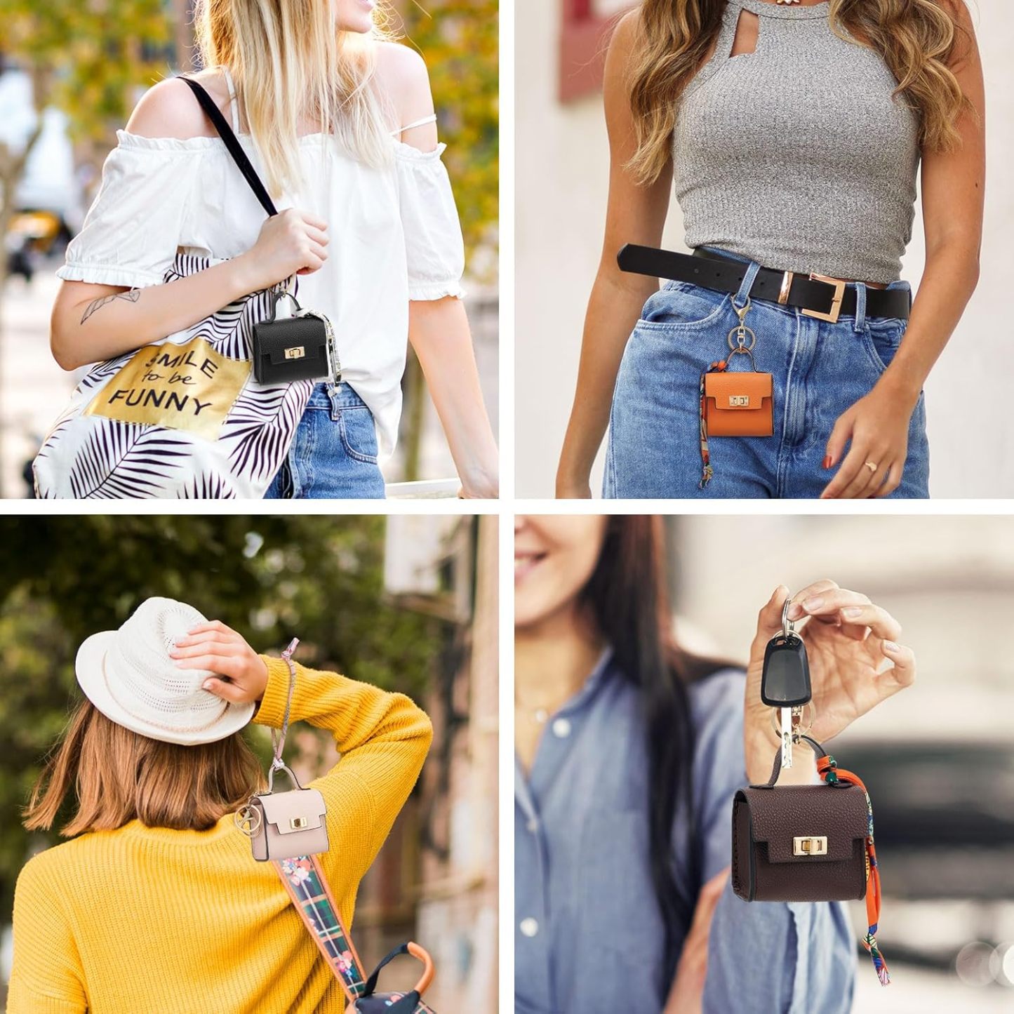 Leather Mini Square Bag Keychain – Colorful Strap, Car Keychain & Bag Charm Accessory 